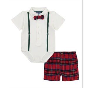 Andy&Evan Holiday Bodysuit, Shorts & Bow Tie Set 18M Christmas Photo Shoot Suits